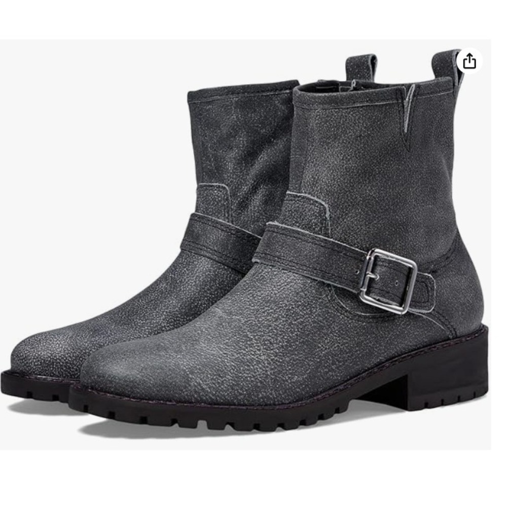 Lucky Brand Kenadie‎ Women's Gray Leather Moto Lug Boots Ankle Booties 7M NEW